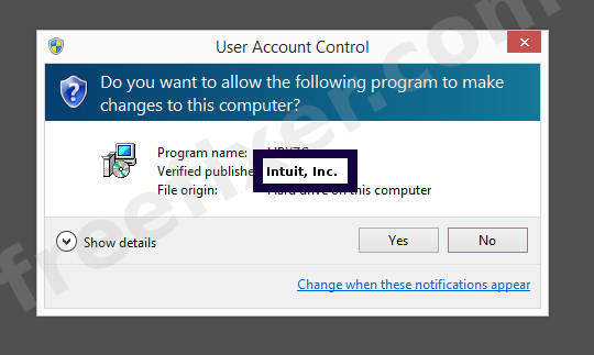 Screenshot where Intuit, Inc. appears as the verified publisher in the UAC dialog